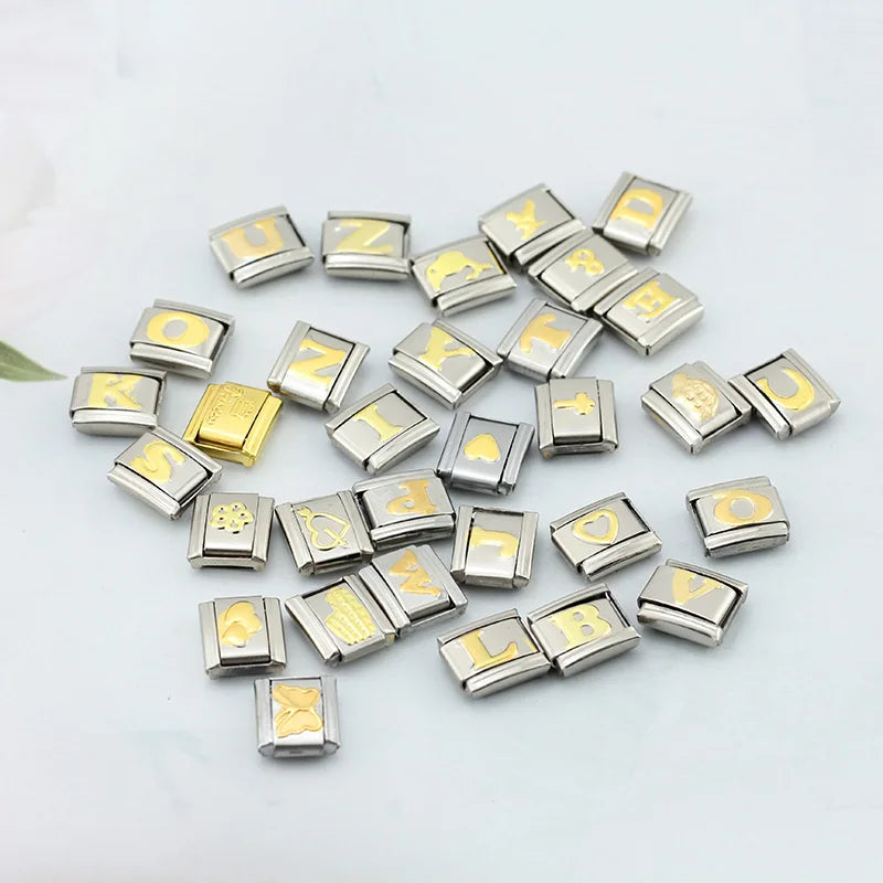 Hapiship 2024 New Fashion 26 English Letters Italian Charm Links Fit 9mm Stainless Steel Bracelet Making Women Jewelry DJ110