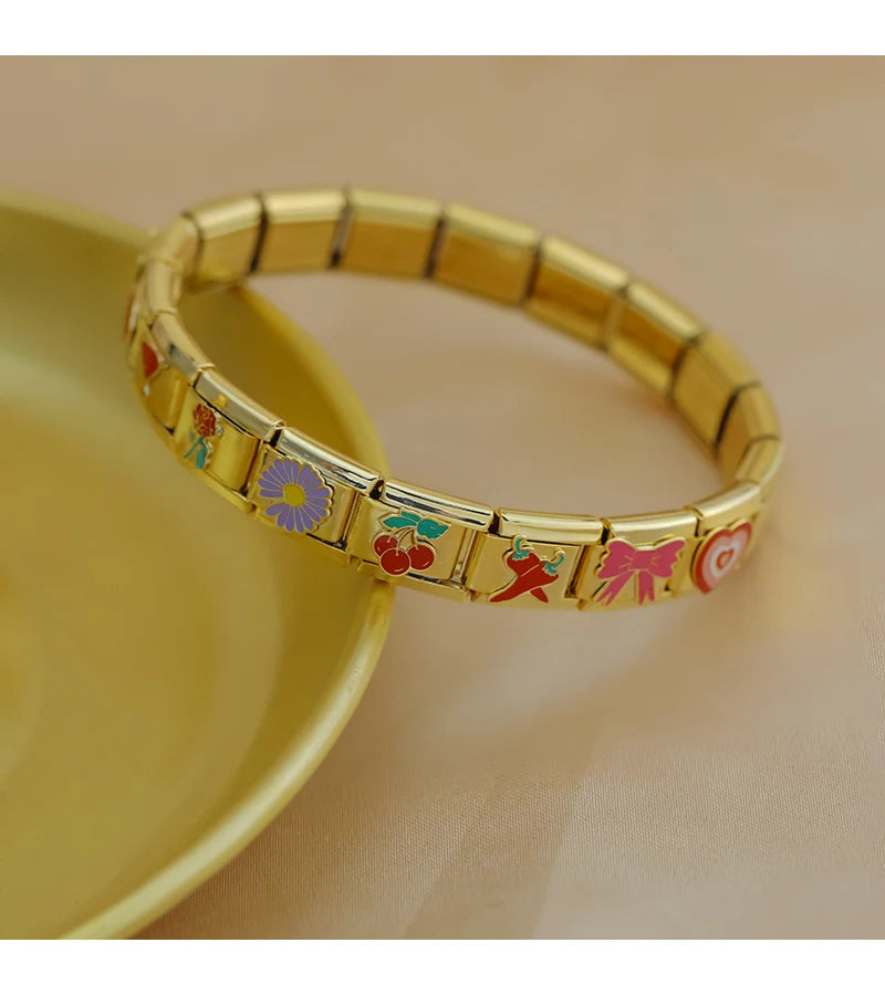 Hapiship moda flor cereza corazón Kiss Me pimienta dorado italiano encanto enlaces ajuste 9mm pulsera Envío Directo joyería DJ1373-B
