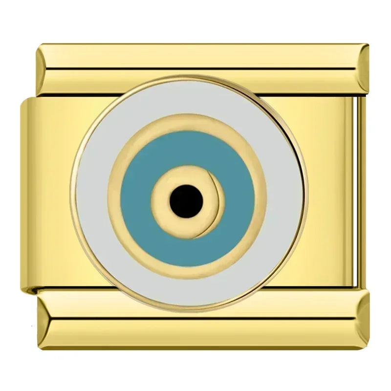 Hapiship, envío directo, 2024, Luna, estrella, ojo, dorado, italiano, eslabones aptos para pulsera de acero inoxidable de 9mm, joyería al por mayor DJ1373-A