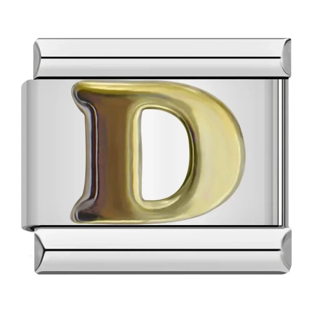 Hapiship 2024 nueva moda 26 letras en inglés eslabones de encanto italiano aptos para pulsera de acero inoxidable de 9mm hacer joyería de mujer DJ110