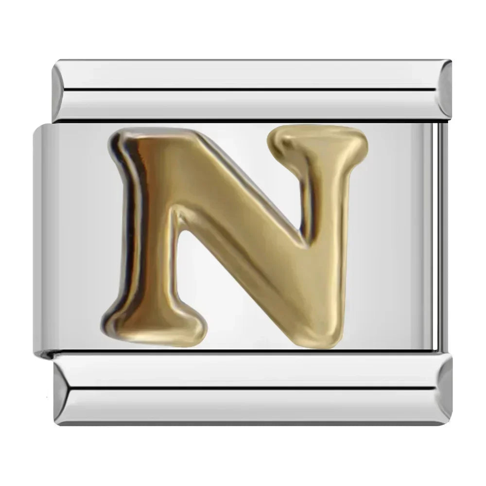 Hapiship 2024 nueva moda 26 letras en inglés eslabones de encanto italiano aptos para pulsera de acero inoxidable de 9mm hacer joyería de mujer DJ110