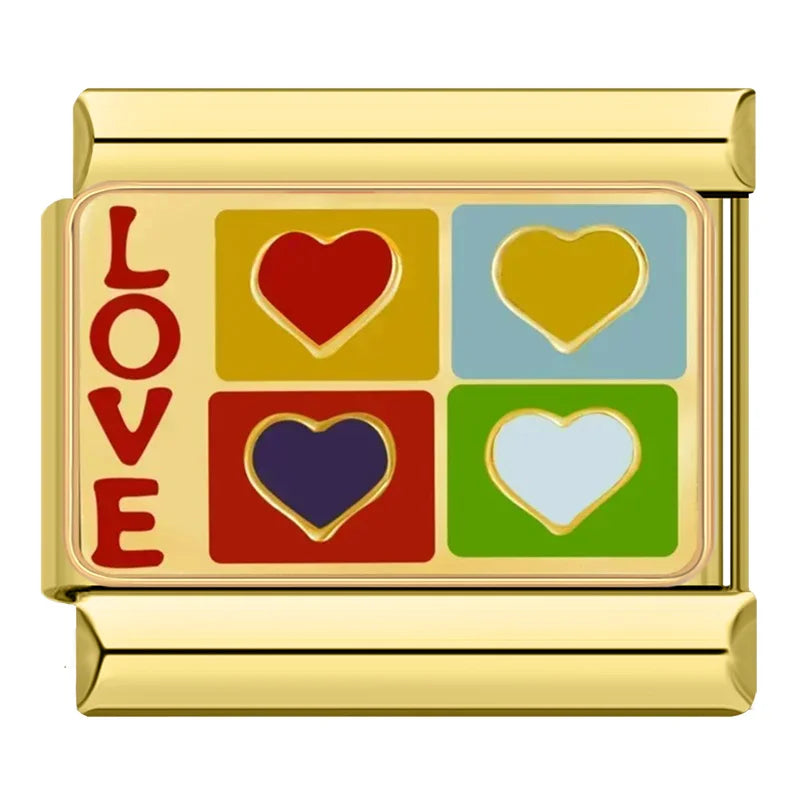 Hapiship, envío directo, bebida de paisaje de amor, abalorio italiano dorado apto para pulsera de acero inoxidable de 9mm, joyería al por mayor DJ1421-B