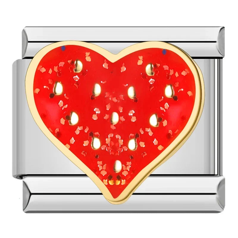 Hapiship 2024 mujeres esmalte rojo flor corazón Kiss Me encantos enlaces italianos ajuste 9mm pulsera de acero inoxidable hacer joyería ZH003