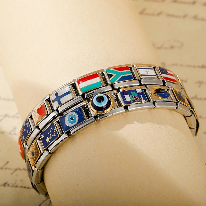 Hapiship-abalorio italiano con bandera nacional del mundo, Margarita Original, compatible con pulsera de 9mm, fabricación de joyas de acero inoxidable DJ046