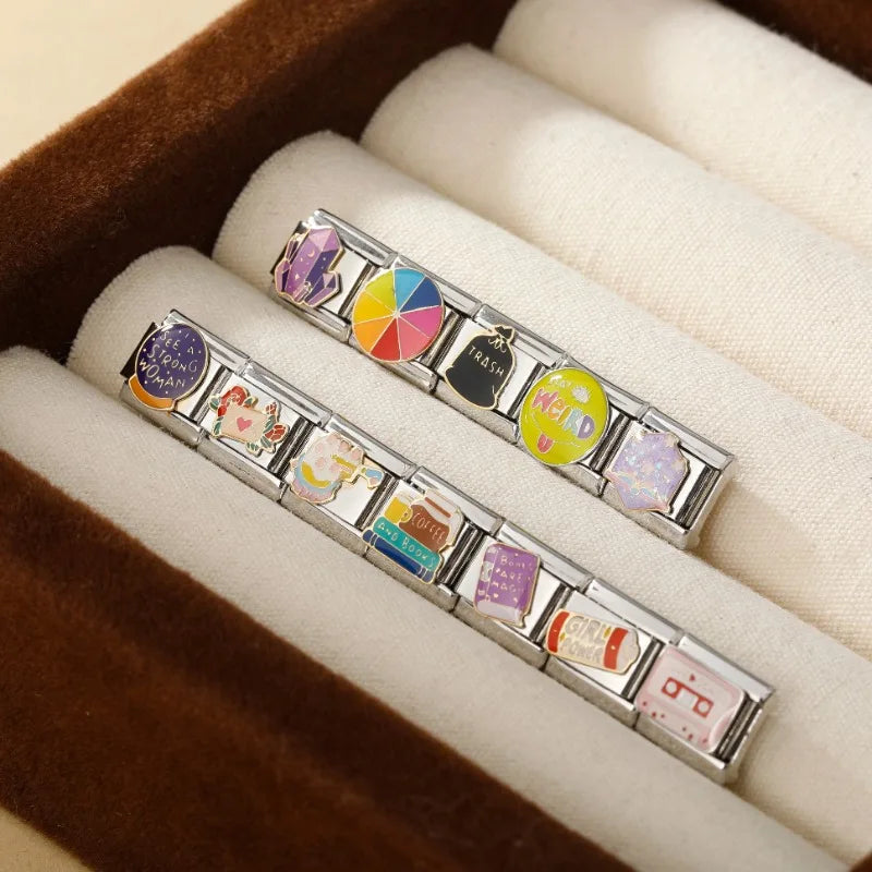 Hapiship 2024, regalo para mujer, libro de café fresco, abalorios italianos, cuentas de eslabones aptas para pulsera de acero inoxidable de 9mm, joyería DJ1349-A