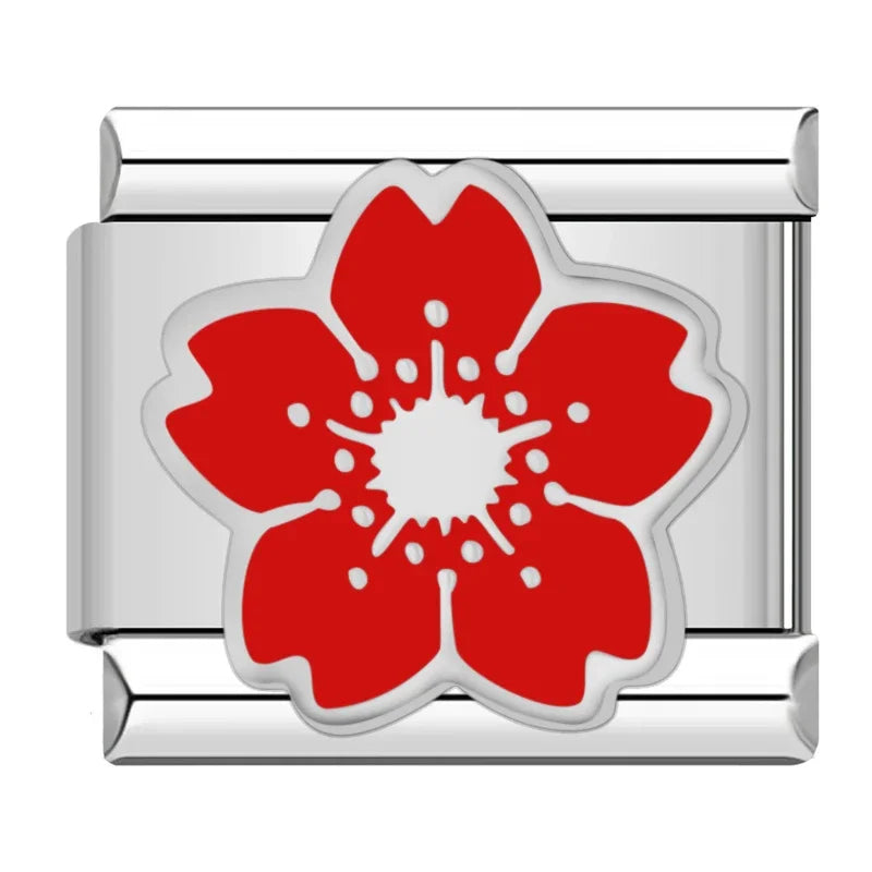 Hapiship 2024 mujeres esmalte rojo flor corazón Kiss Me encantos enlaces italianos ajuste 9mm pulsera de acero inoxidable hacer joyería ZH003