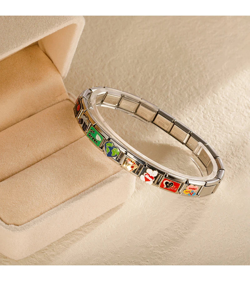 Hapiship 2024 nueva moda caliente colores esmalte cámara póker encanto enlaces ajuste 9mm pulsera de acero inoxidable hacer joyería DIY DJ736-A