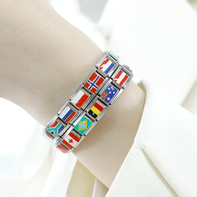 Hapiship-abalorio italiano con bandera nacional del mundo, Margarita Original, compatible con pulsera de 9mm, fabricación de joyas de acero inoxidable DJ046