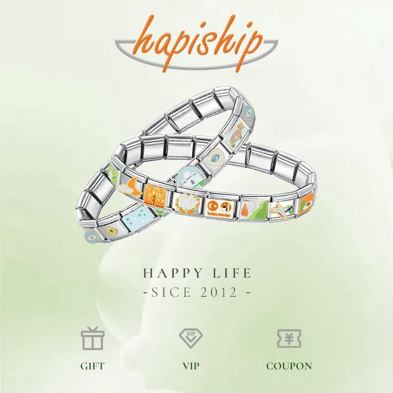 Hapiship moda flor cereza corazón Kiss Me pimienta dorado italiano encanto enlaces ajuste 9mm pulsera Envío Directo joyería DJ1373-B