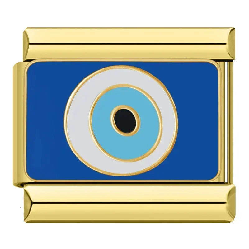 Hapiship, envío directo, 2024, Luna, estrella, ojo, dorado, italiano, eslabones aptos para pulsera de acero inoxidable de 9mm, joyería al por mayor DJ1373-A