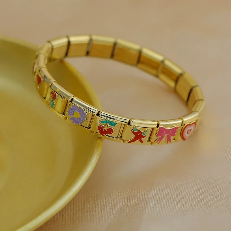 Hapiship moda flor cereza corazón Kiss Me pimienta dorado italiano encanto enlaces ajuste 9mm pulsera Envío Directo joyería DJ1373-B