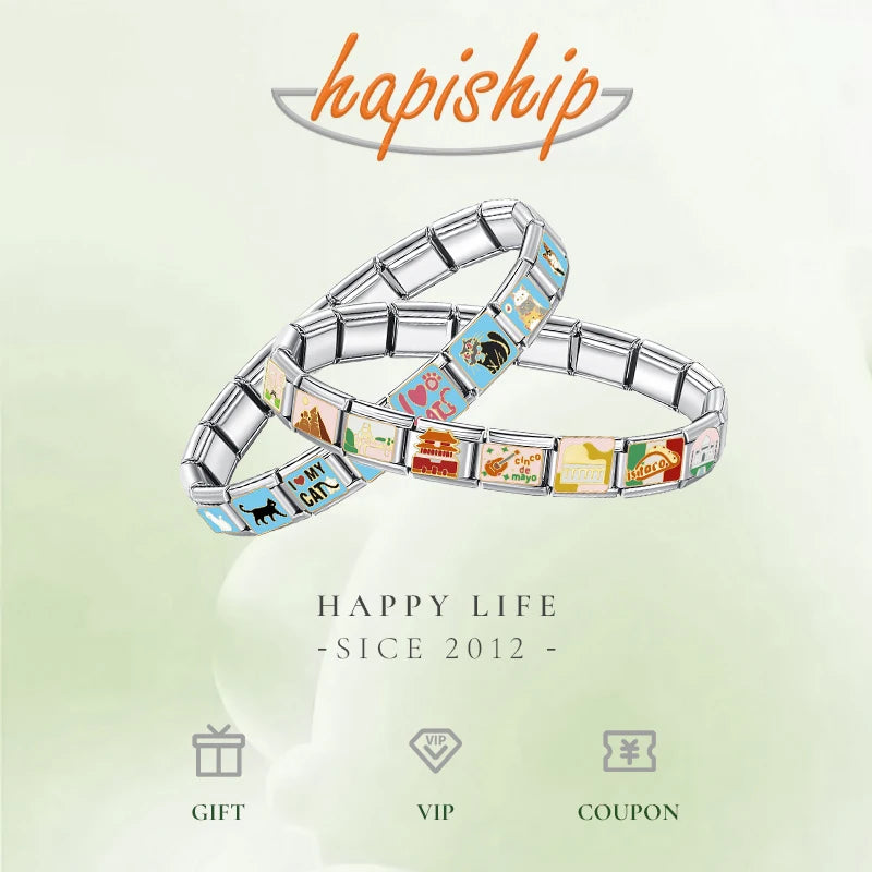 Hapiship 2024, regalo para mujer, libro de café fresco, abalorios italianos, cuentas de eslabones aptas para pulsera de acero inoxidable de 9mm, joyería DJ1349-A