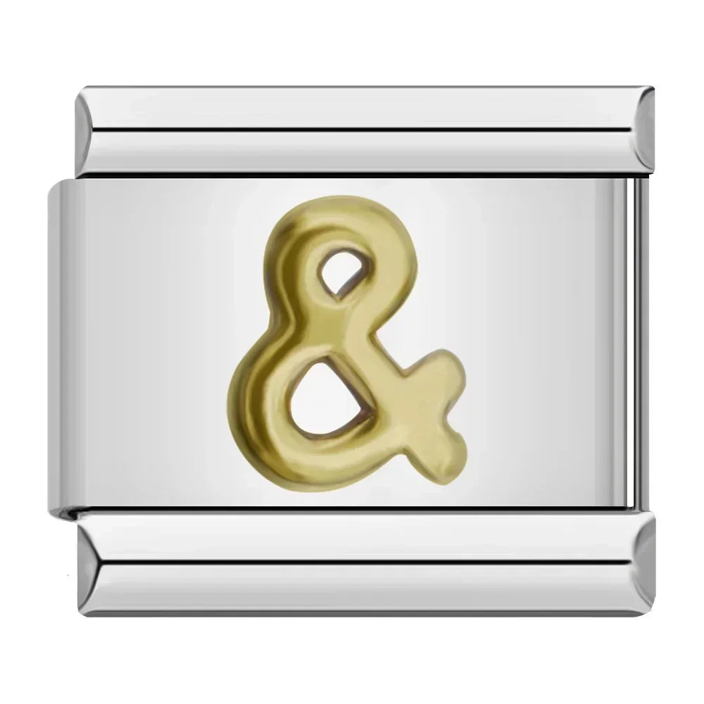 Hapiship 2024 nueva moda 26 letras en inglés eslabones de encanto italiano aptos para pulsera de acero inoxidable de 9mm hacer joyería de mujer DJ110