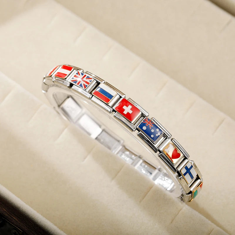 Hapiship-abalorio italiano con bandera nacional del mundo, Margarita Original, compatible con pulsera de 9mm, fabricación de joyas de acero inoxidable DJ046