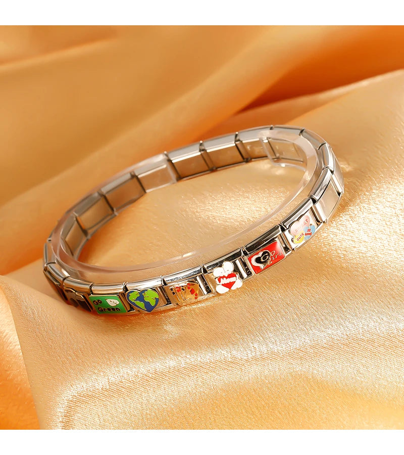 Hapiship 2024 nueva moda caliente colores esmalte cámara póker encanto enlaces ajuste 9mm pulsera de acero inoxidable hacer joyería DIY DJ736-A