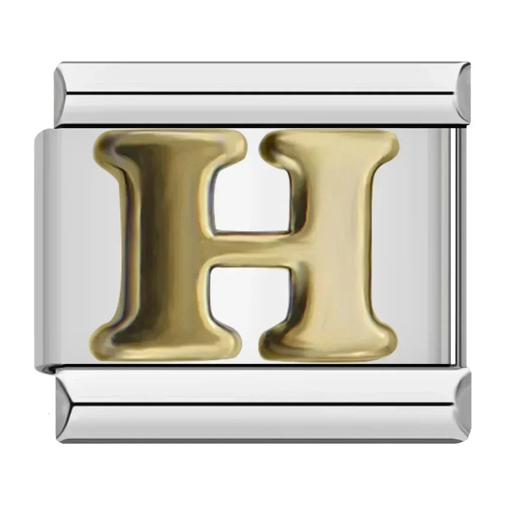 Hapiship 2024 nueva moda 26 letras en inglés eslabones de encanto italiano aptos para pulsera de acero inoxidable de 9mm hacer joyería de mujer DJ110