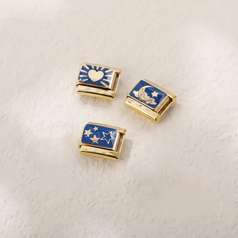 Hapiship 2025, venta al por mayor, Luna, corazón, estrella, abalorio italiano apto para pulsera de acero inoxidable de 9mm, envío directo, joyería para mujer DJ1443